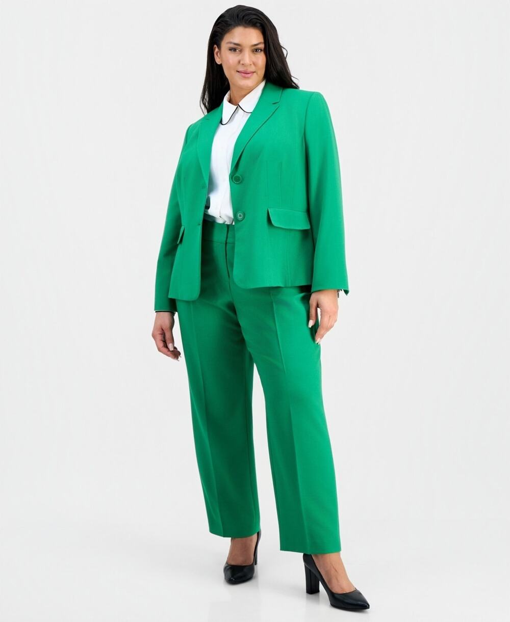 Le Suit Plus Size Notch-Lapel Mid-Rise 2 Piece Pantsuit Green Size 16W 3709